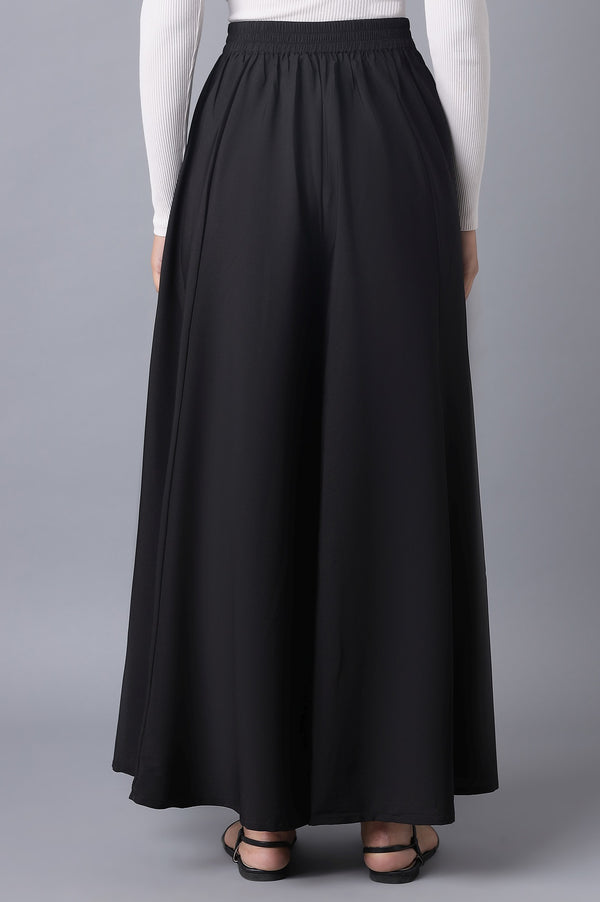 Black Solid Flared Woven Palazzo With Elasticated Waist