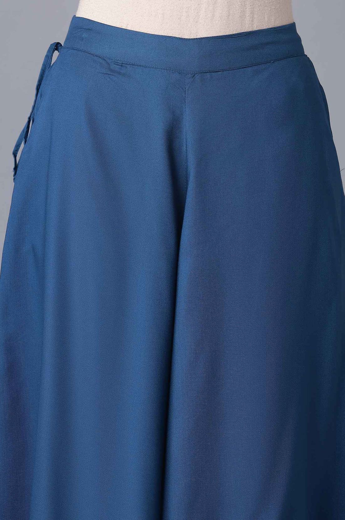 Blue Solid Flared Cotton Culottes With Drawstring