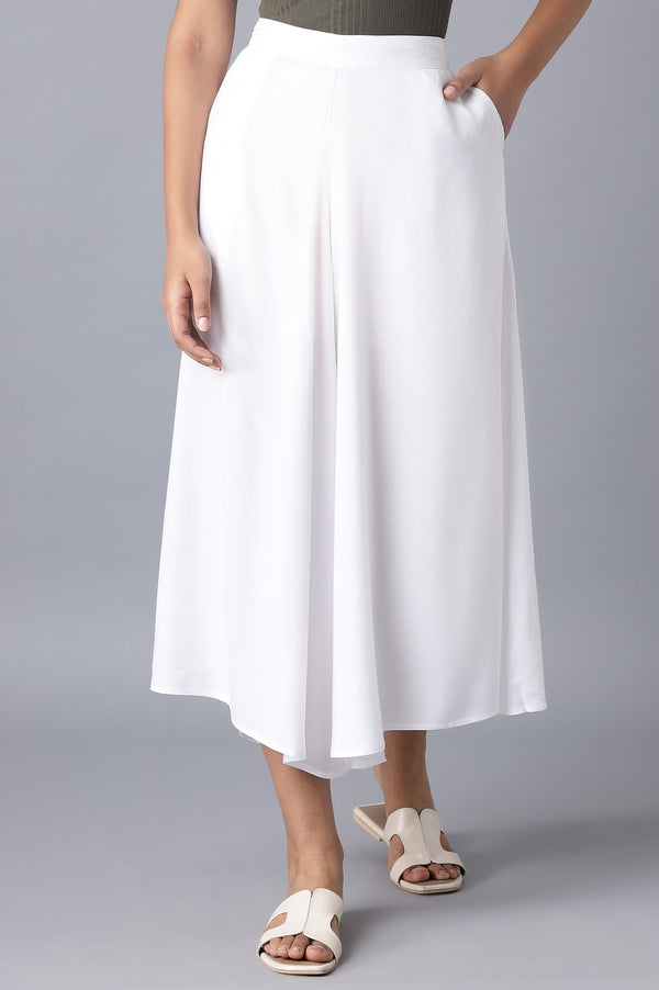 White Solid Flared Culottes With Drawstring