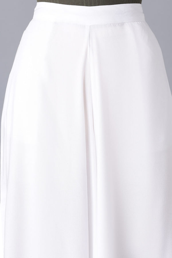 White Solid Flared Culottes With Drawstring