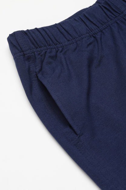 Blue Cotton Lycra Women Pants