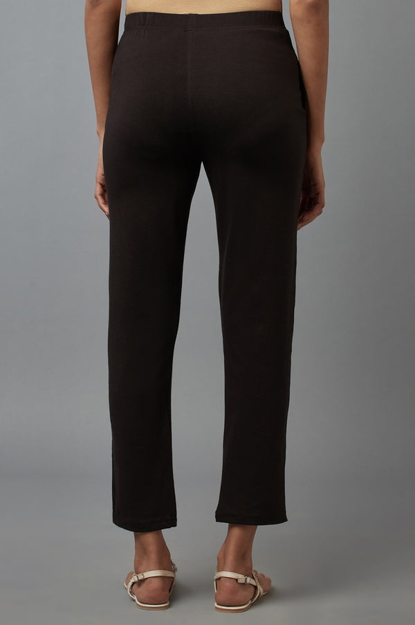 Black Solid Flared Cotton Pants With Elasticated Waist