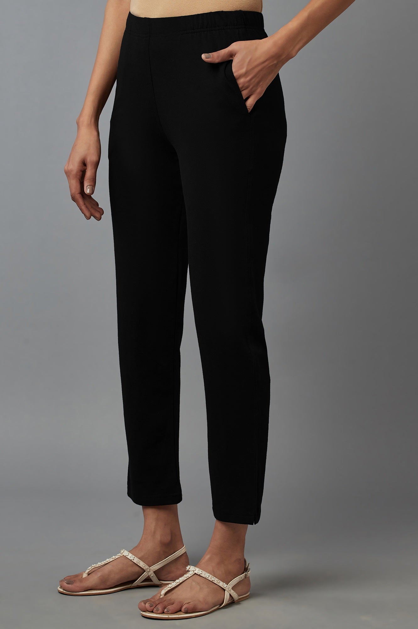 Black Cotton Lycra Jersy Pants