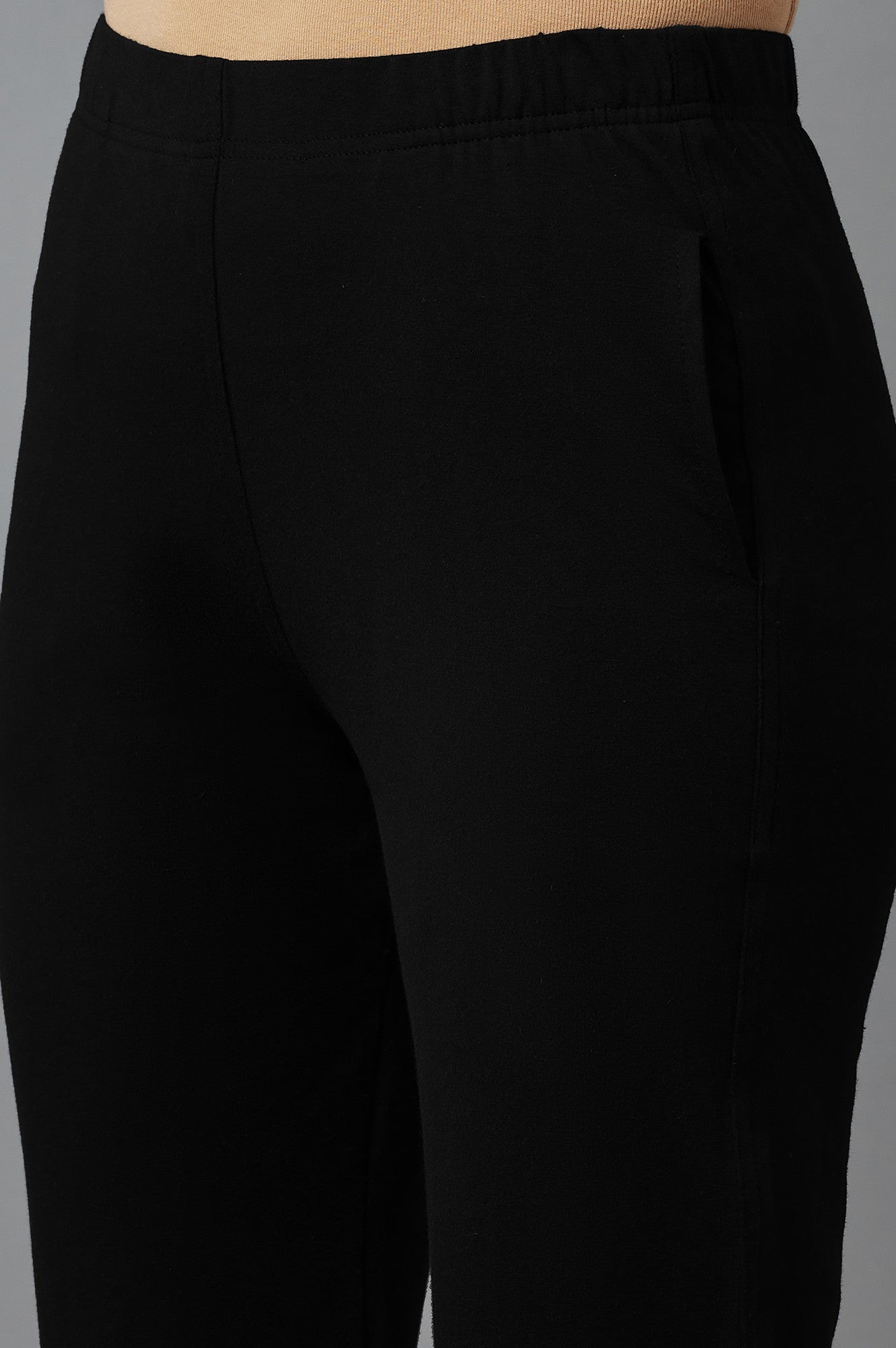 Black Cotton Lycra Jersy Pants