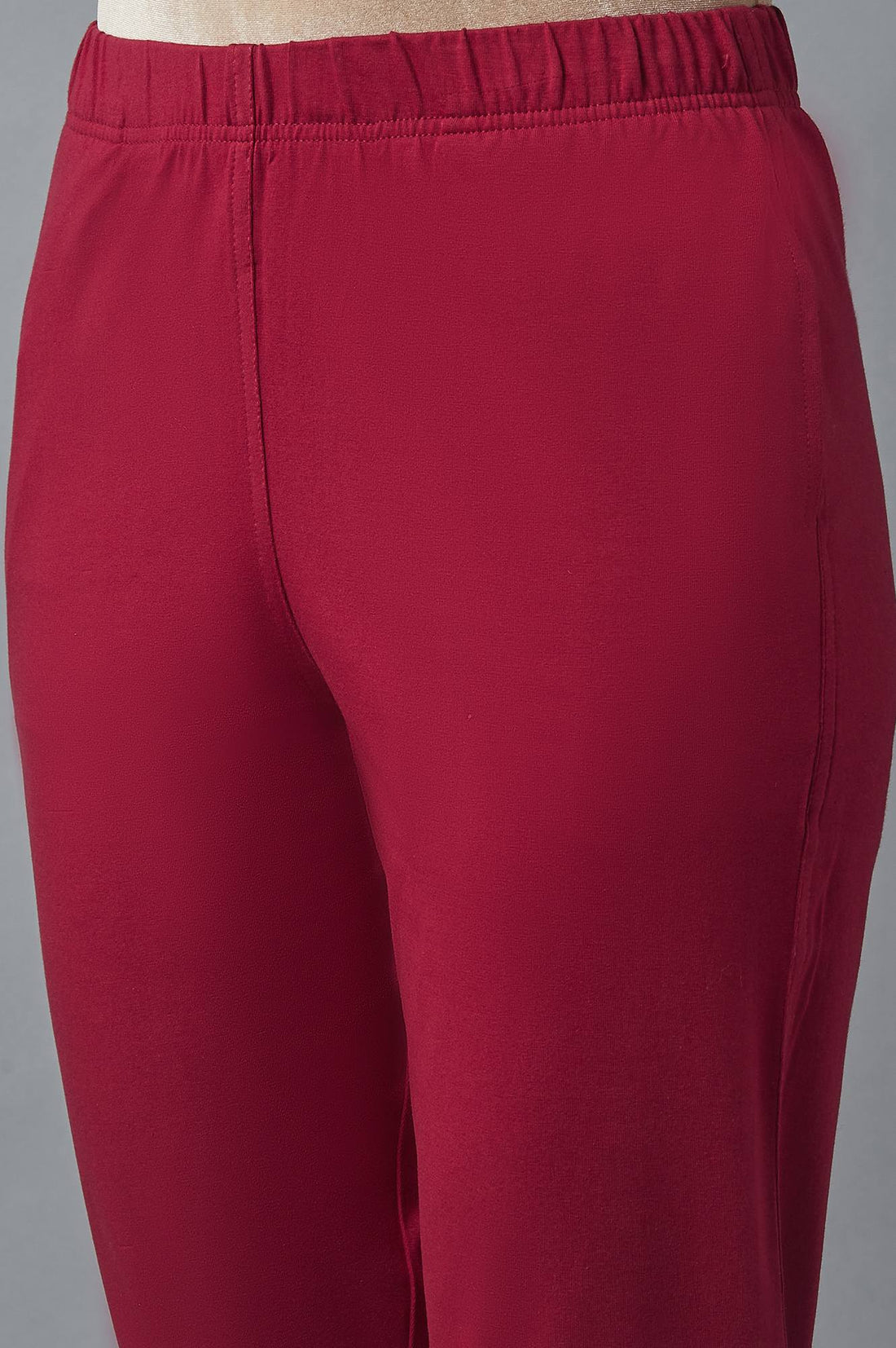 Maroon Solid Flared Cotton Pants With Elasticated Waist