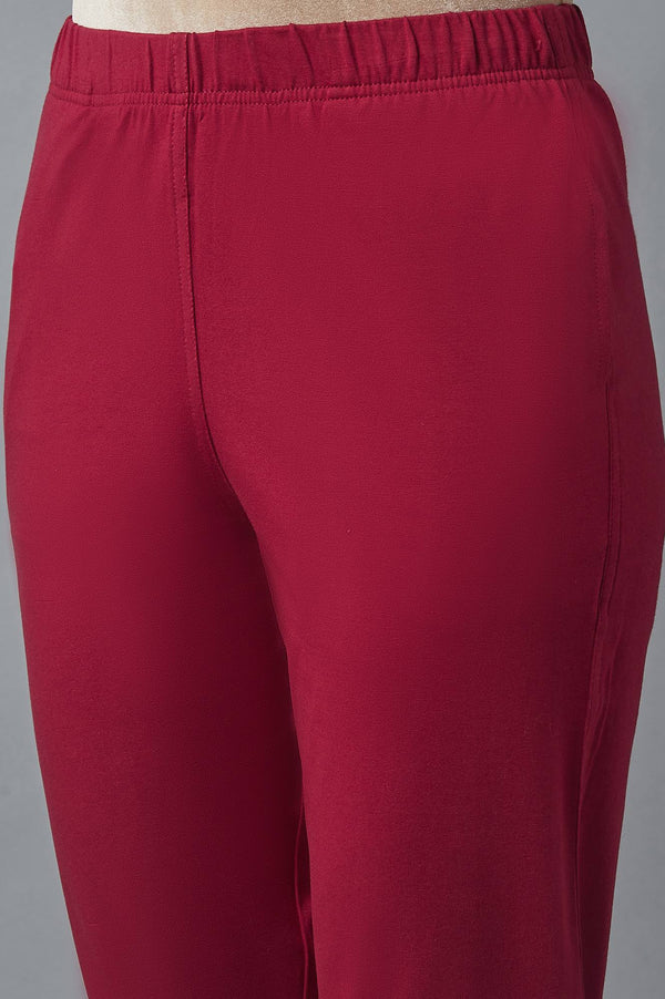 Maroon Solid Flared Cotton Pants With Elasticated Waist