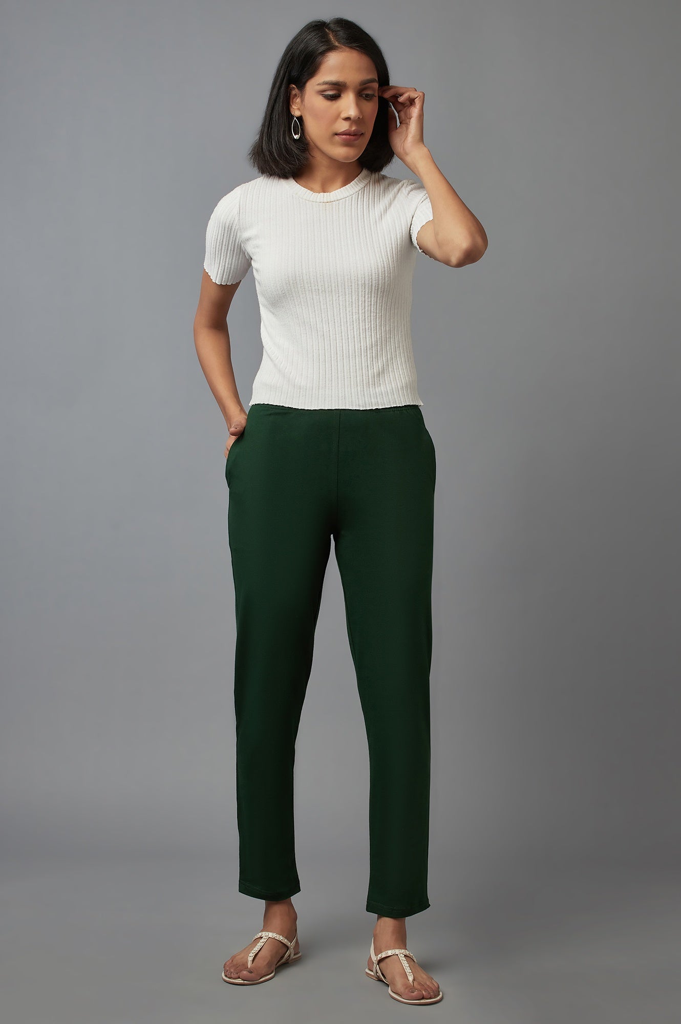 Green Cotton Lycra Jersy Pants