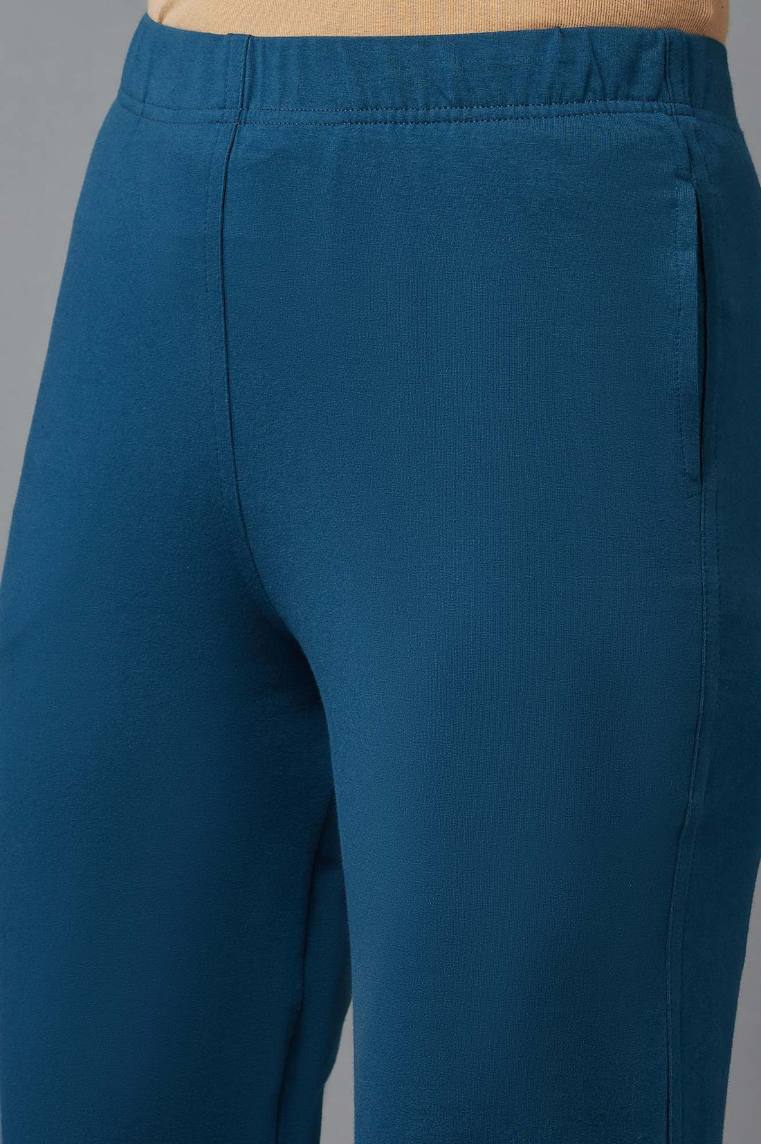 Blue Solid Flared Cotton Pants With Elasticated Waist