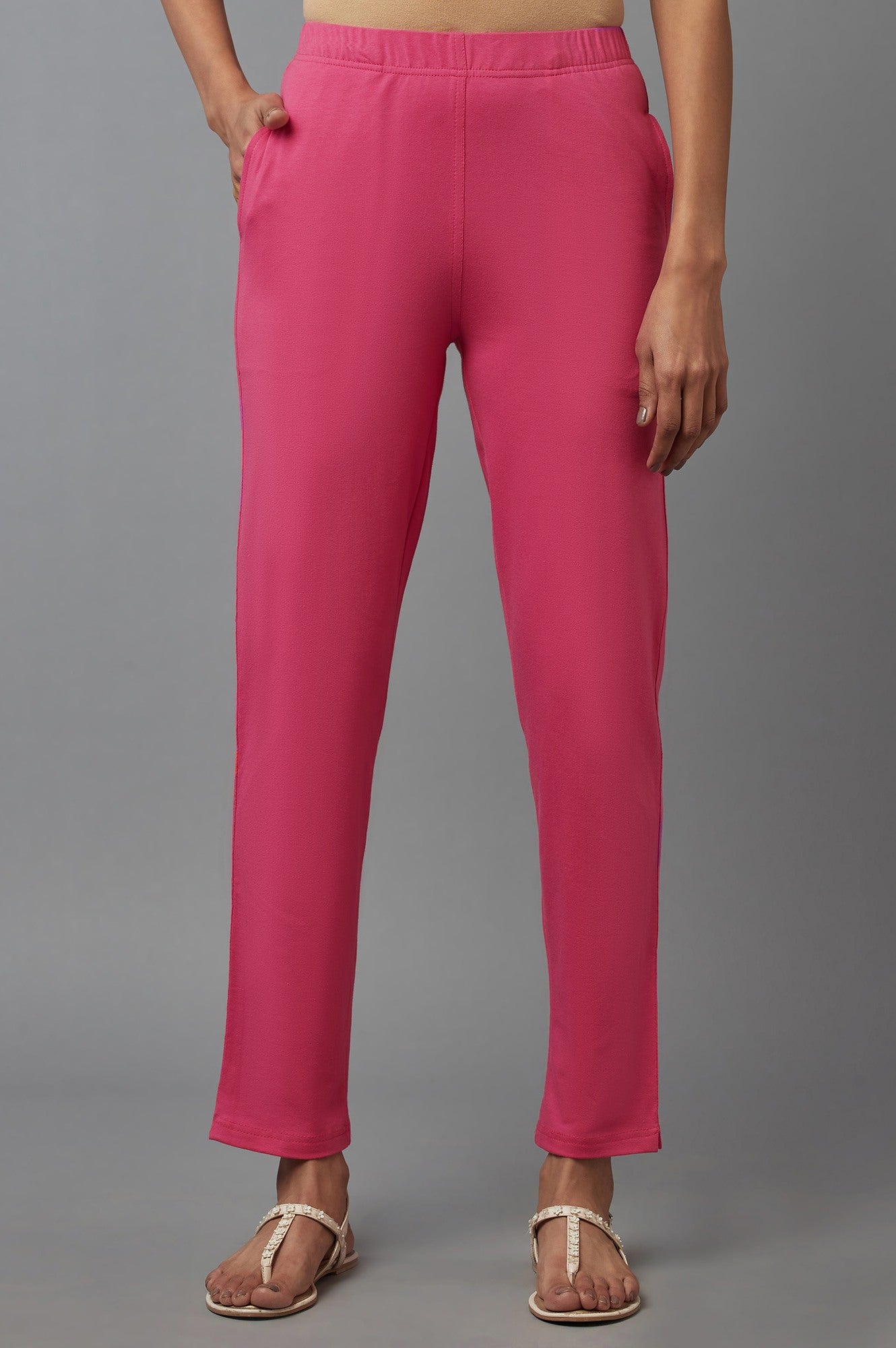 Pink Cotton Lycra Jersy Pants