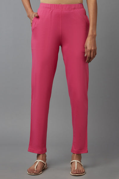 Pink Cotton Lycra Jersy Pants