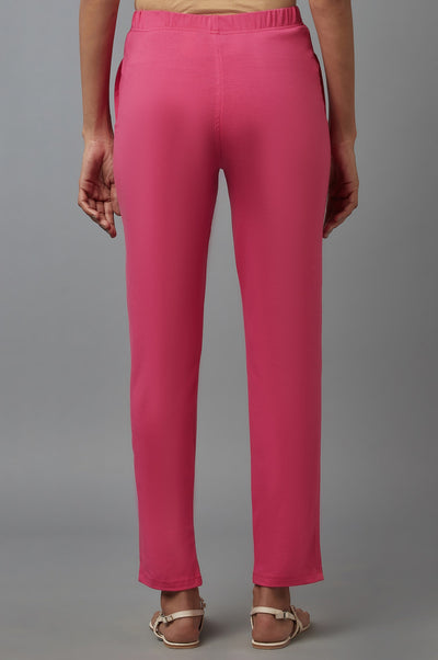 Pink Cotton Lycra Jersy Pants