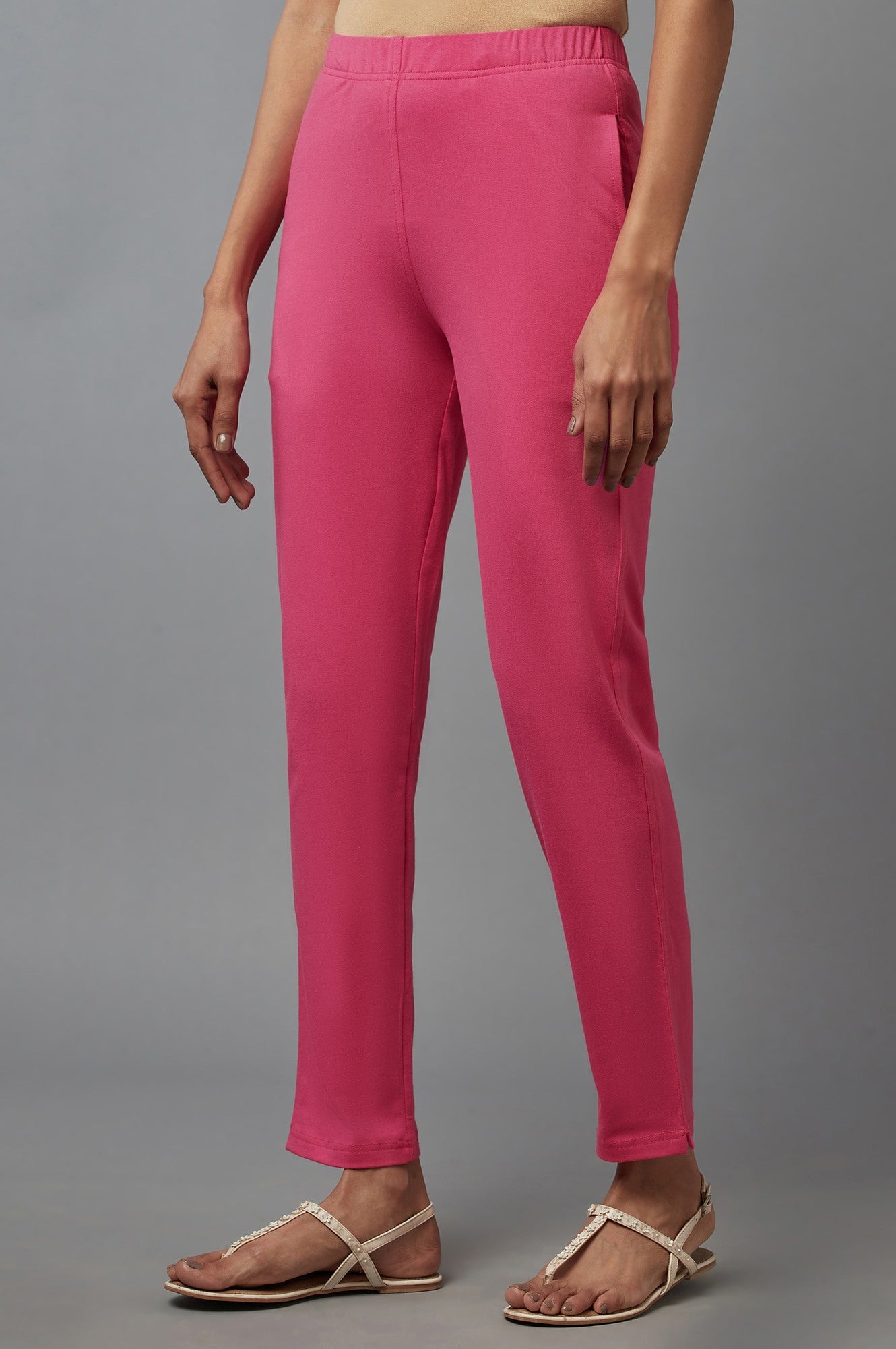 Pink Cotton Lycra Jersy Pants