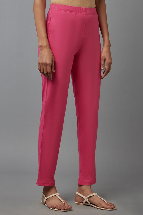 Pink Cotton Lycra Jersy Pants
