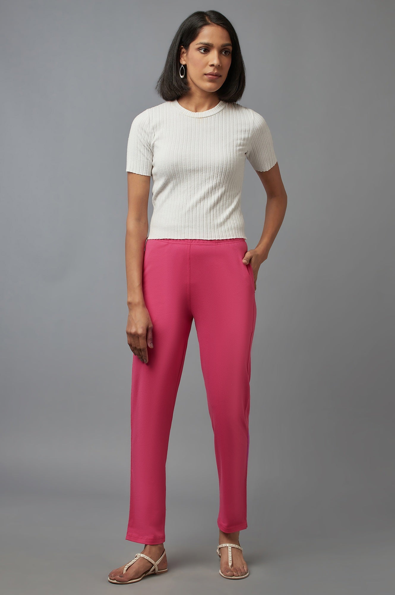 Pink Cotton Lycra Jersy Pants