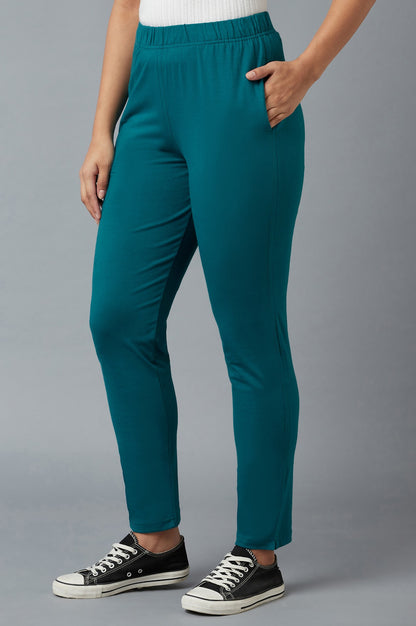 Green Cotton Lycra Jersy Pants