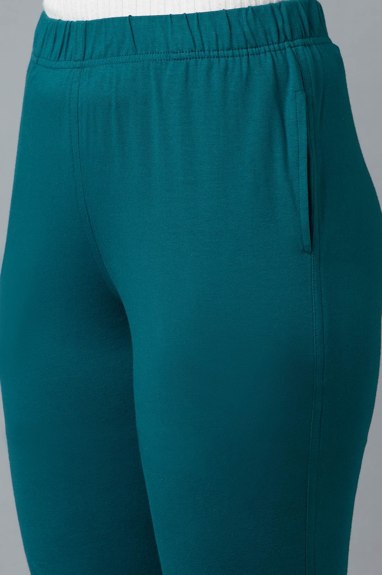 Green Cotton Lycra Jersy Pants