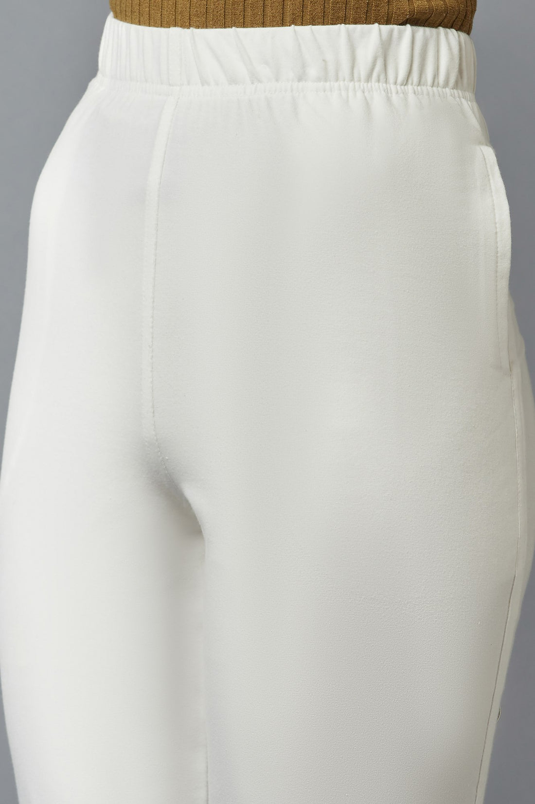 White Solid Flared Cotton Pants With Elasticated Waist