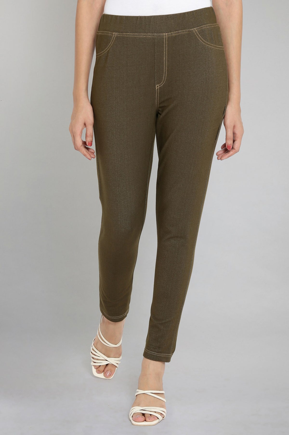 Olive Green Straight Jegging - S