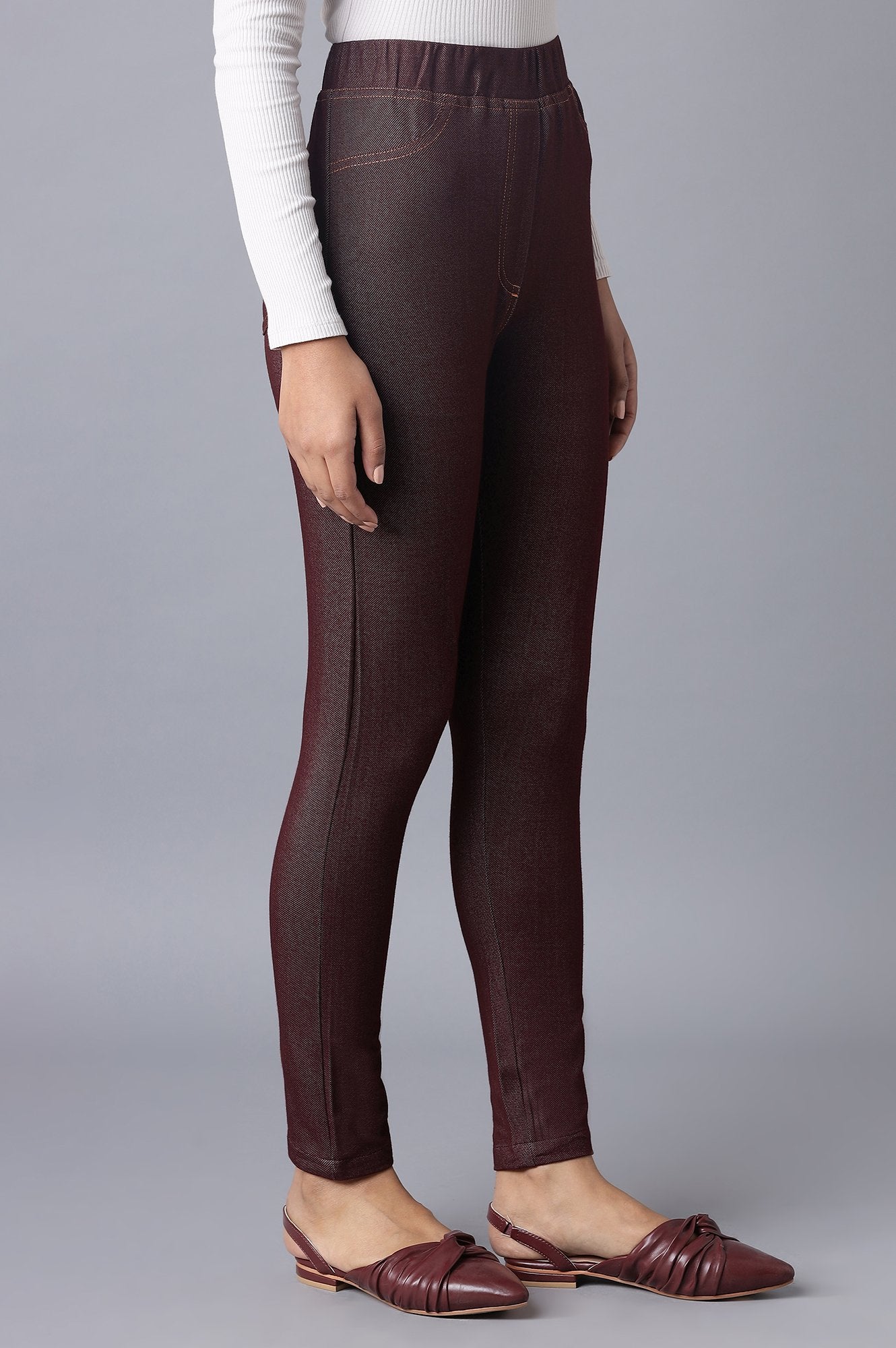 Maroon Twill Jeggings