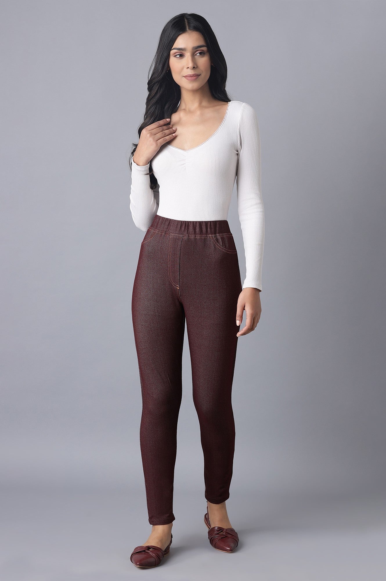 Maroon Twill Jeggings