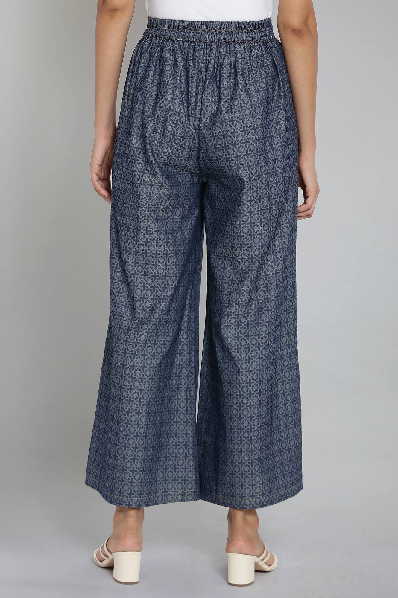 Blue Denim Jacquard Palazzo