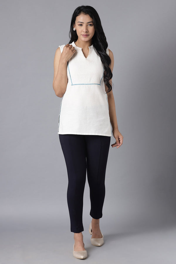 Navy Blue Solid Straight Fit Tights With Elasticated Waist