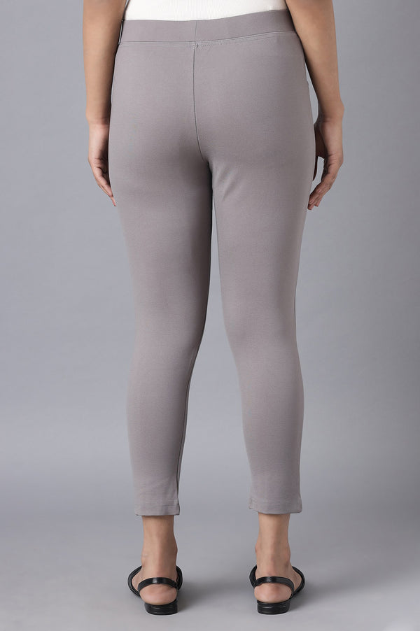 Grey Solid Straight Fit Yoga Tights With Elasticated Waist
