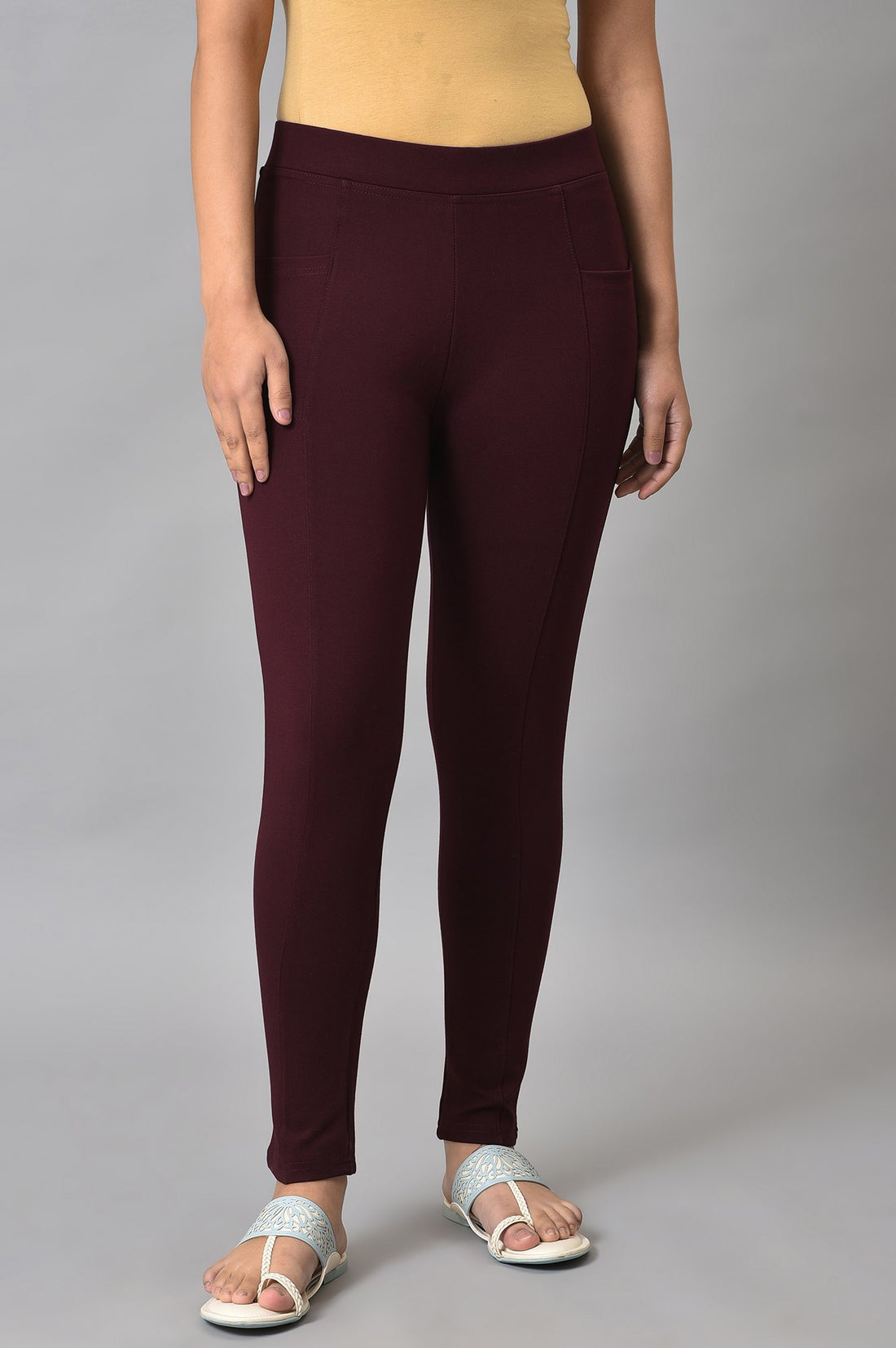 Buy Maroon Solid Skinny Fit Yoga Tights With Elasticated Waistband