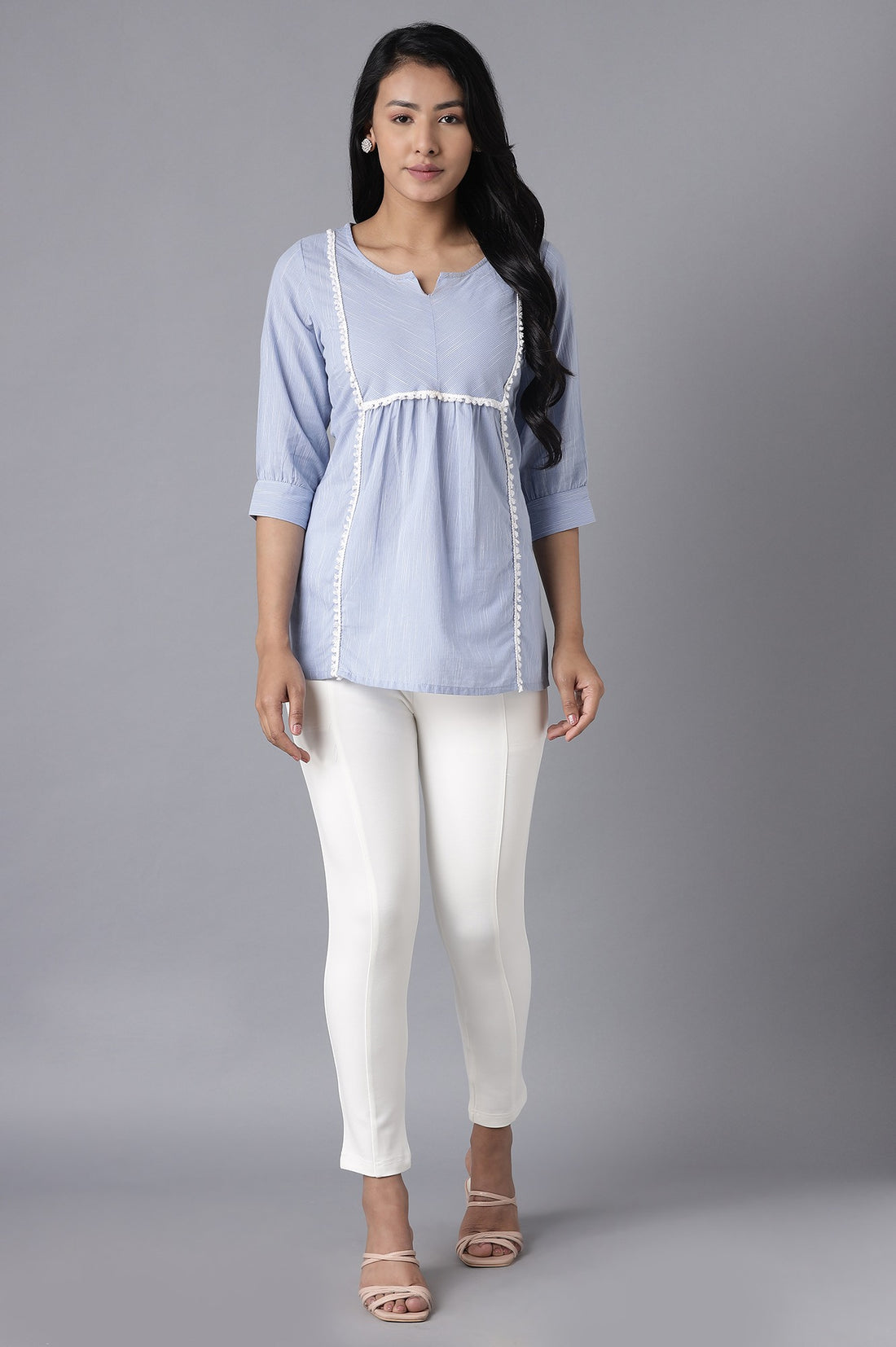 White Solid Straight Fit Pants With Elasticated Waist