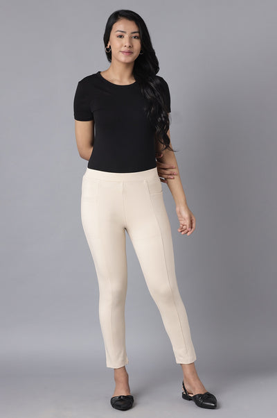 Beige Straight Yoga Tights