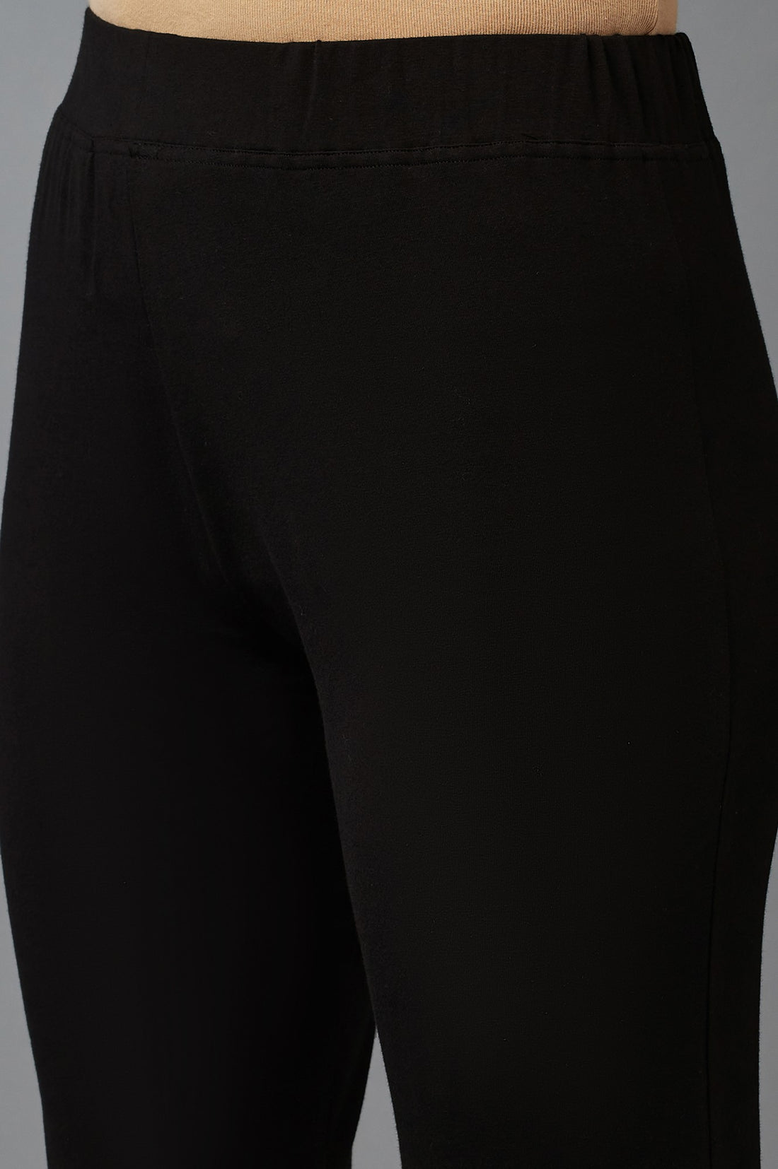 Black Solid Flared Cotton Pants With Slip On Closure