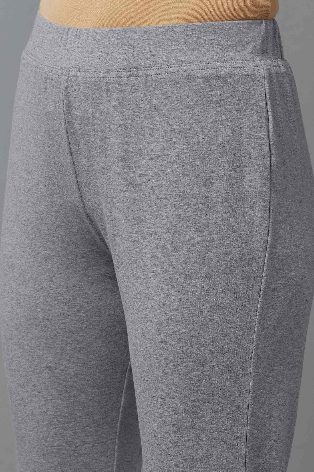 Grey Solid Flared Cotton Pants With Slip On Closure