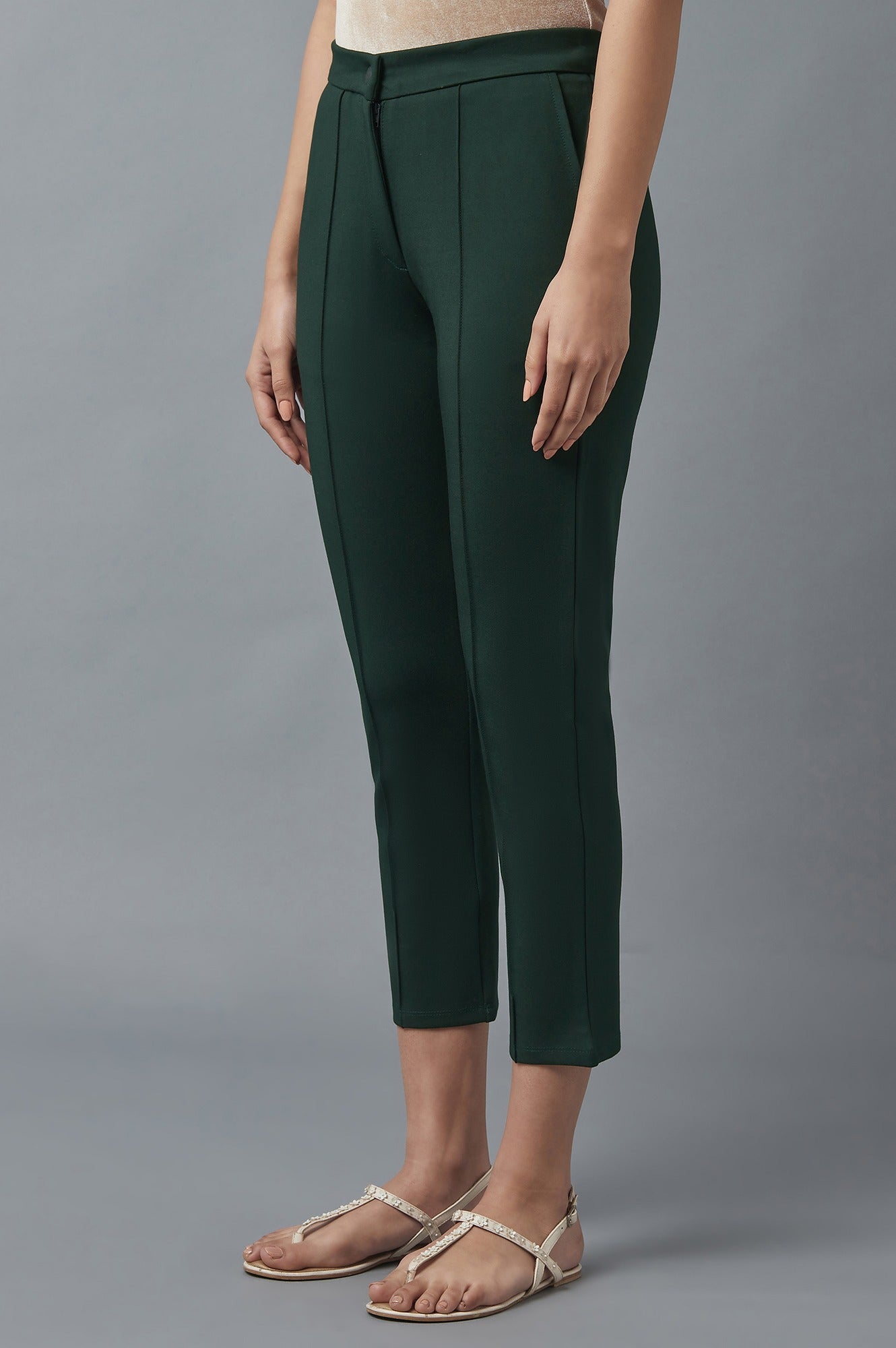 Bottle Green Pintuck Trousers