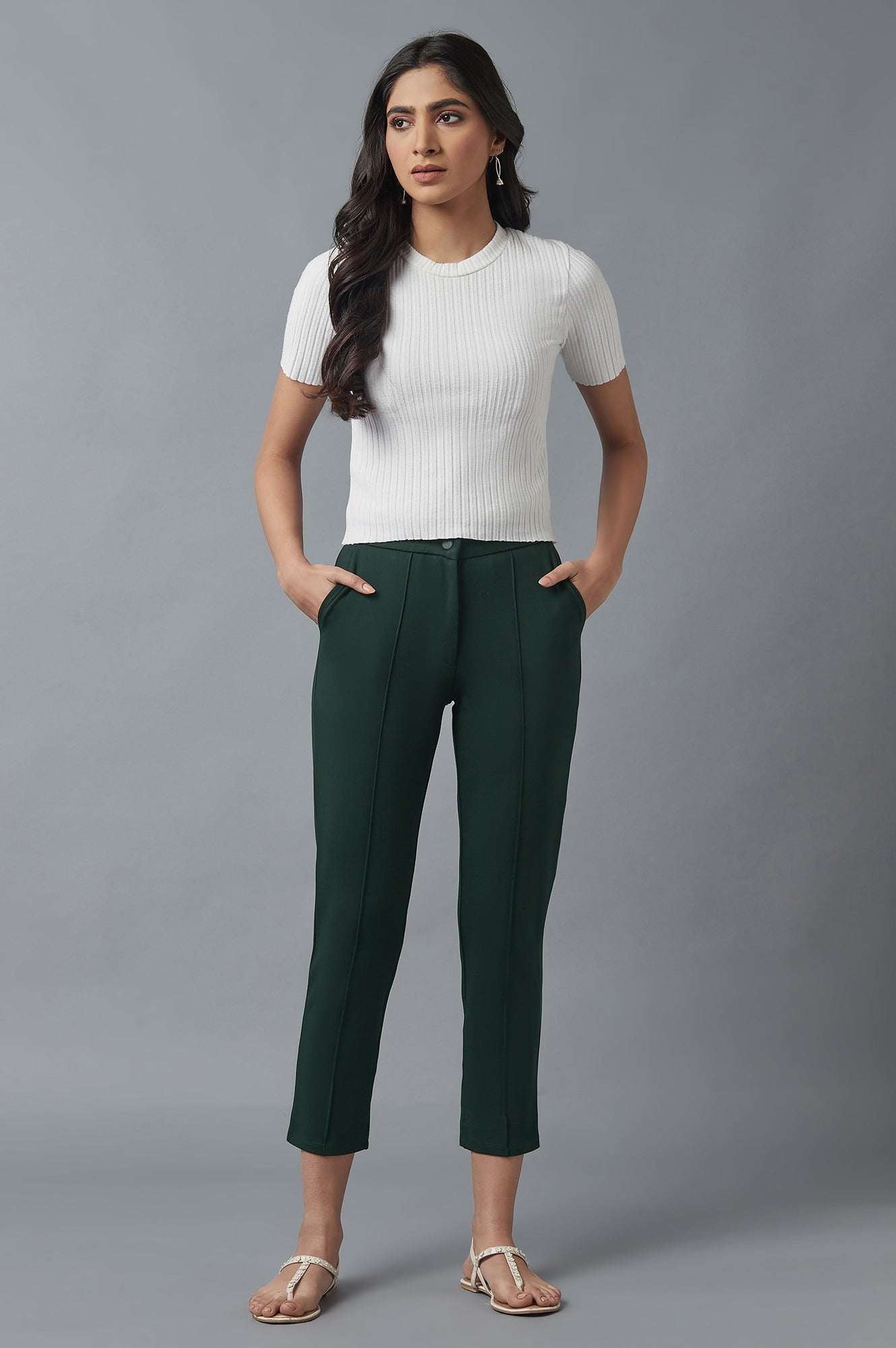 Bottle Green Pintuck Trousers