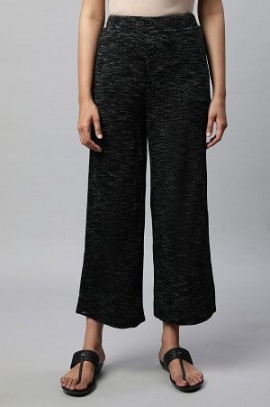 Black Solid Straight Fit Cotton Palazzo With Slip On Closure