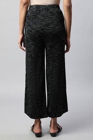 Black Solid Straight Fit Cotton Palazzo With Slip On Closure