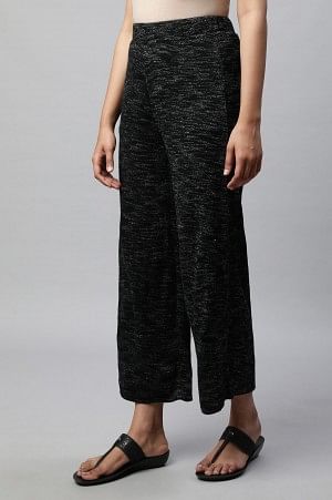 Black Solid Straight Fit Cotton Palazzo With Slip On Closure