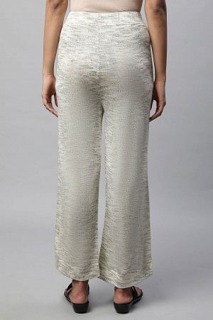 Grey Solid Straight Fit Palazzo With Elasticated Waist