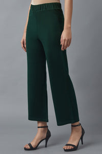Green Solid Straight Fit Palazzo With Elasticated Waist