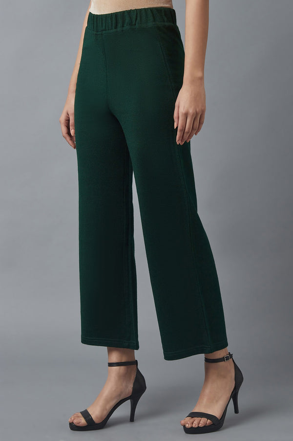 Green Solid Straight Fit Palazzo With Elasticated Waist