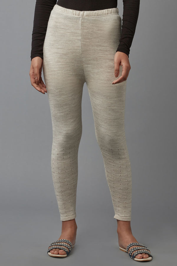 Beige Solid Straight Fit Acrylic Palazzo With Elasticated Waist