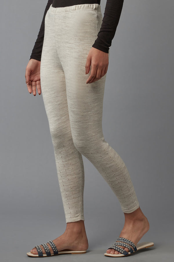 Beige Solid Straight Fit Acrylic Palazzo With Elasticated Waist