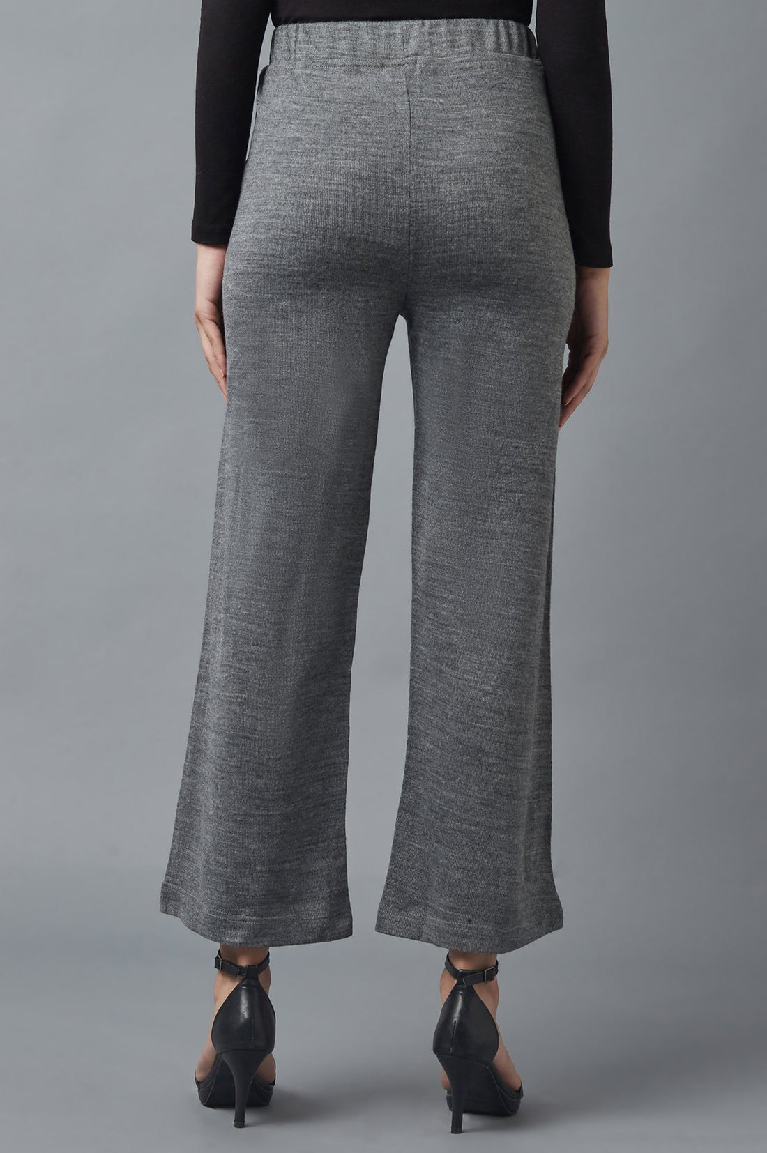 Grey Solid Straight Fit Acrylic Palazzo With Elasticated Waist