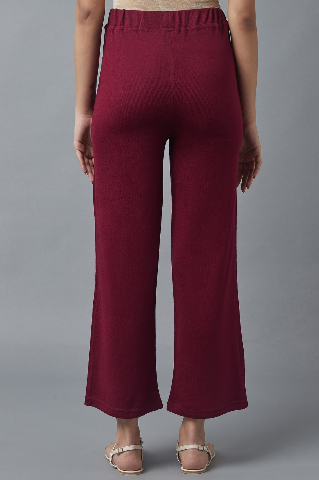 Maroon Solid Straight Fit Acrylic Palazzo With Elasticated Waist