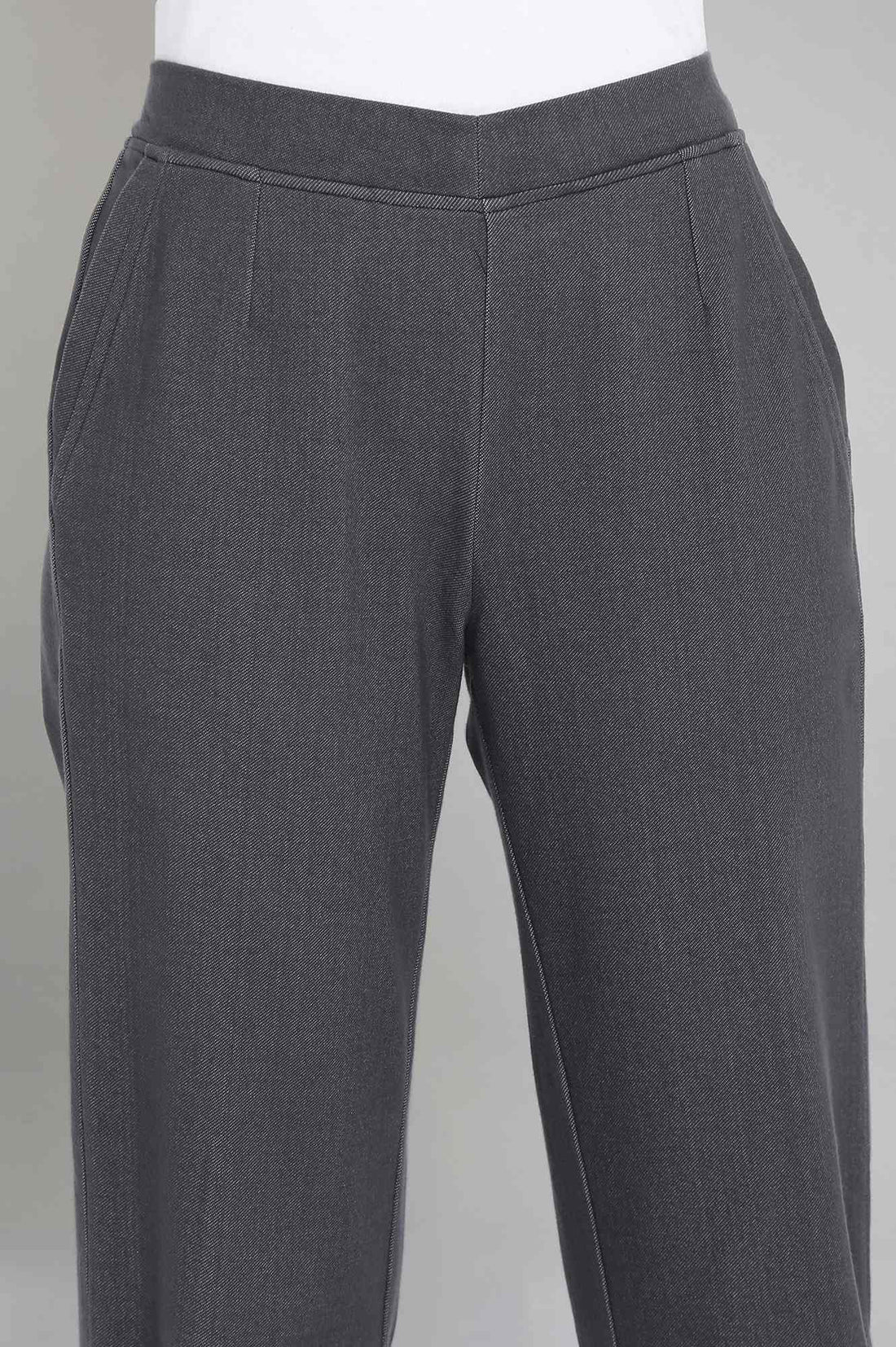 Grey Solid Tapered Cotton Joggers With Elasticated Waist
