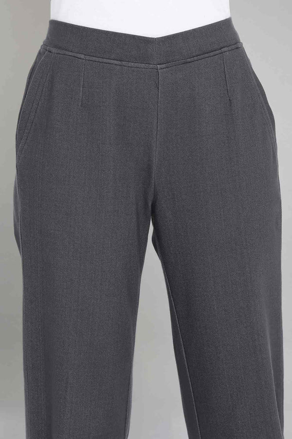 Grey Solid Tapered Cotton Joggers With Elasticated Waist