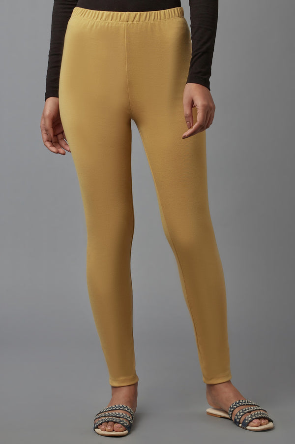 Gold Solid Skinny Fit Tights With Elasticated Waist