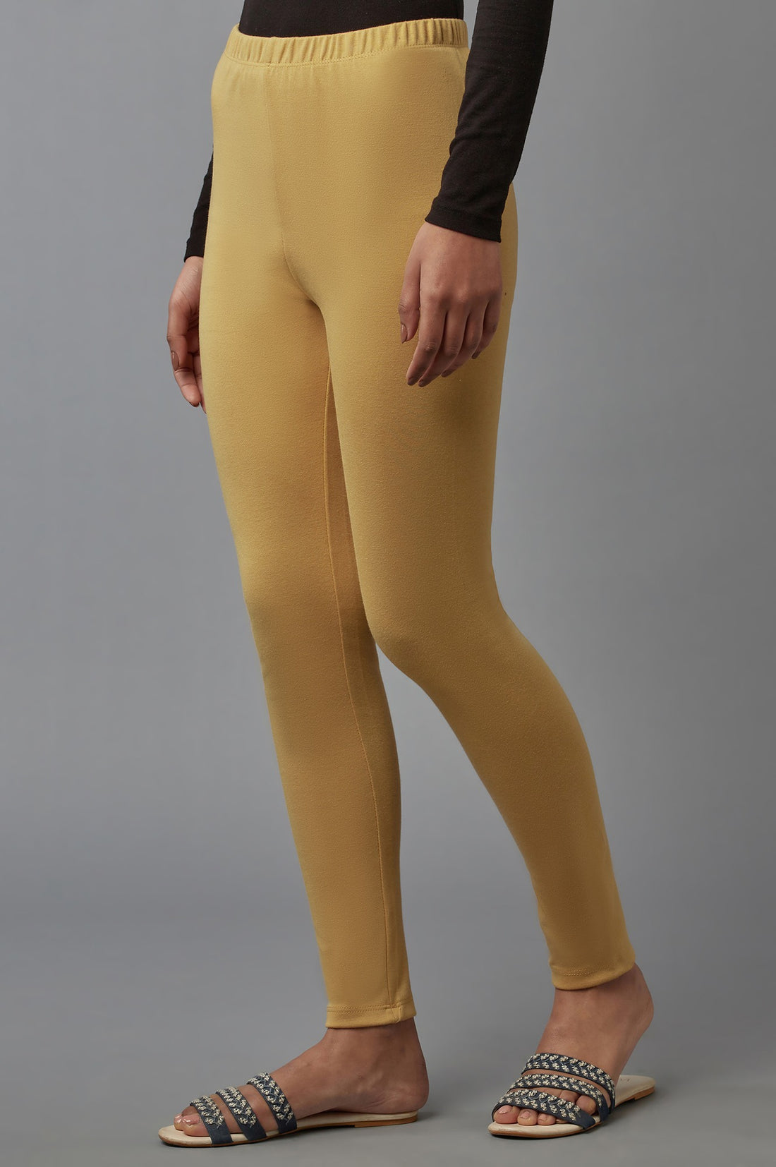 Gold Solid Skinny Fit Tights With Elasticated Waist