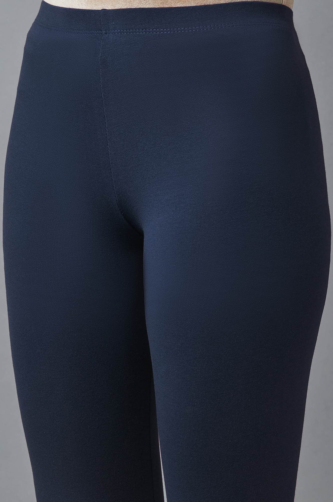 Navy Blue Solid Skinny Fit Tights With Elasticated Waist