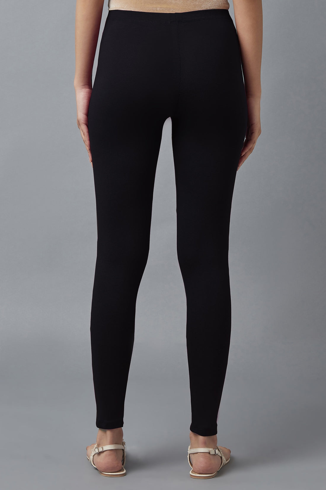 Black Solid Skinny Fit Tights With Elasticated Waist